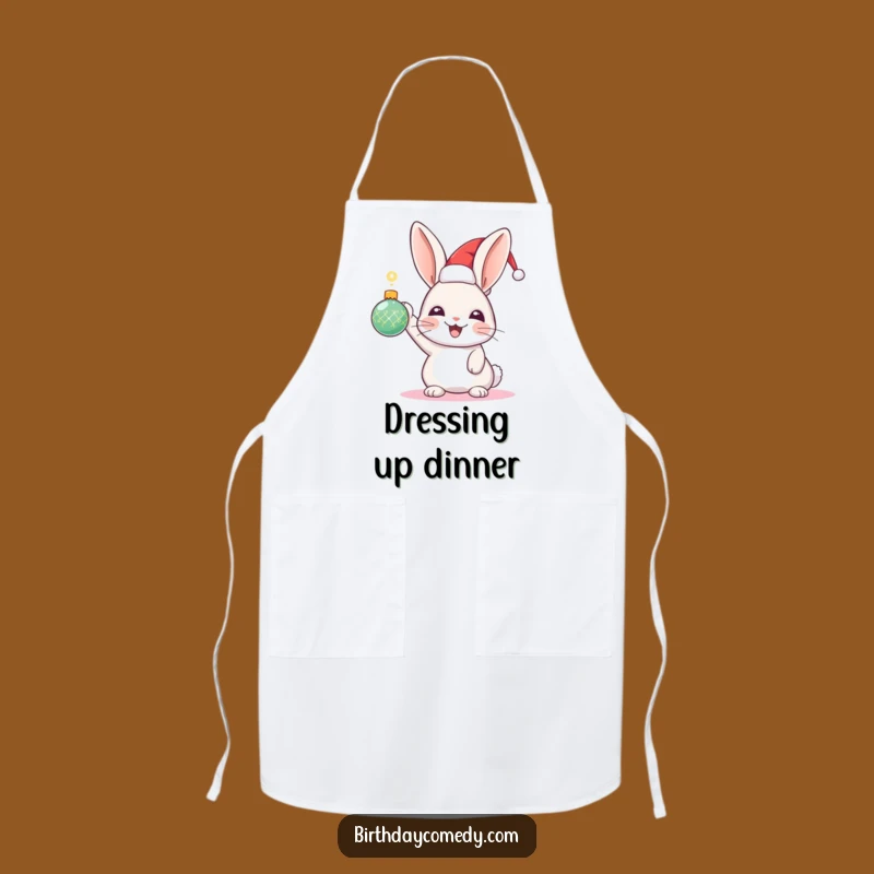 Funny Rabbit Holiday Apron: Festive Hat Rabbit with Sparkling Ornament, Kitchen Cheer Gift