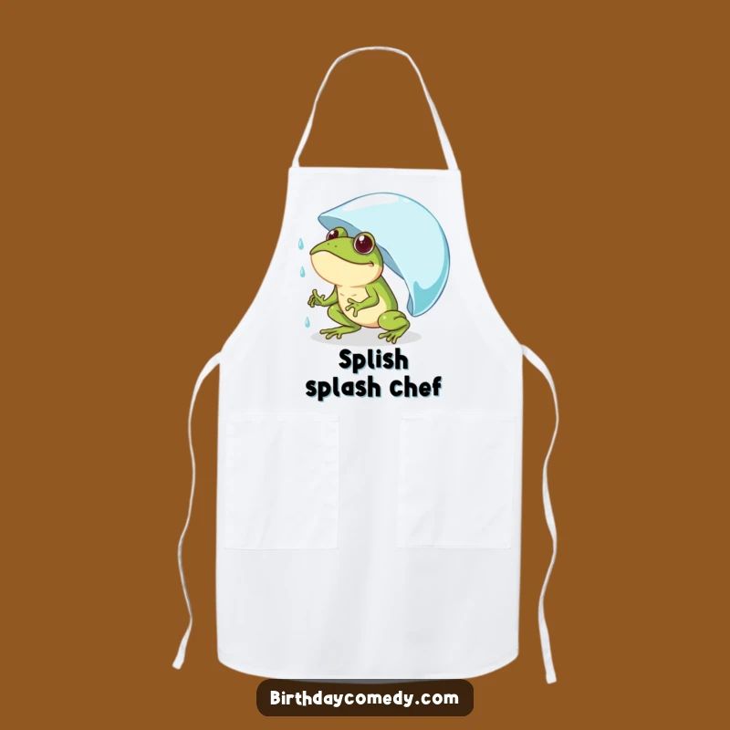 Funny Frog Pushing Raindrop Apron - Comical Amphibian Kitchen Wear Gift