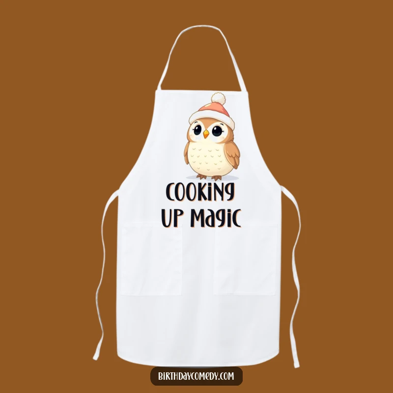 Funny Owl Christmas Apron: Festive Stocking Cap Owl Cooking with Twinkling Lights, Kitchen Gift