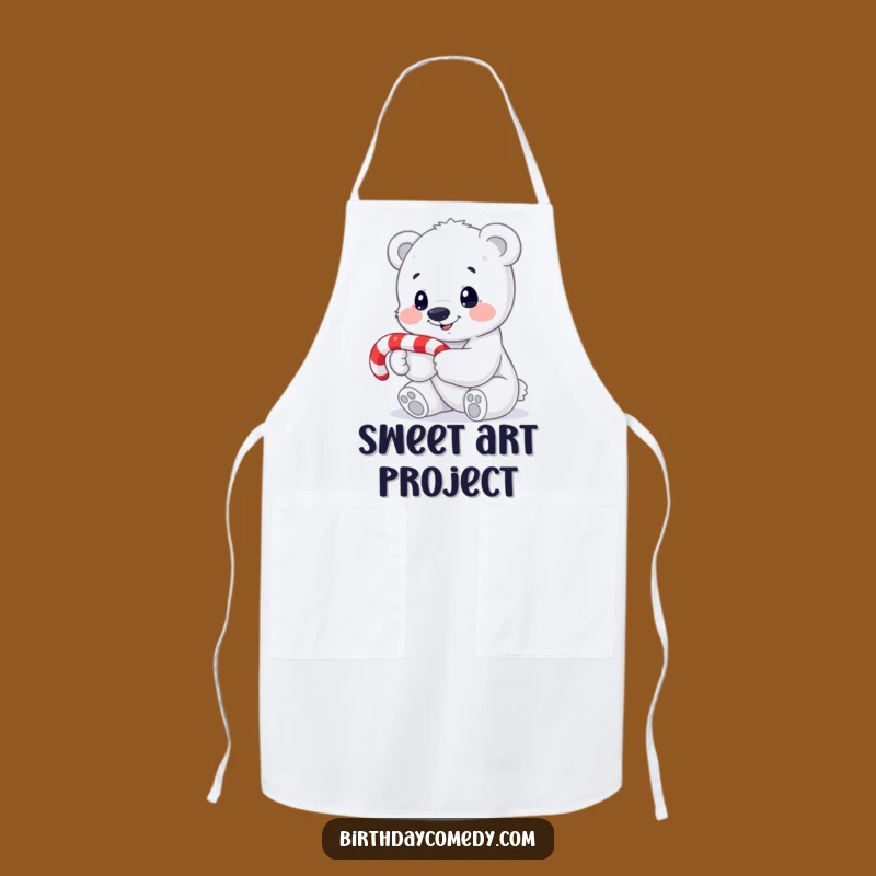 Funny Polar Bear Cub Apron: Festive Candy Cane Kitchen Gift