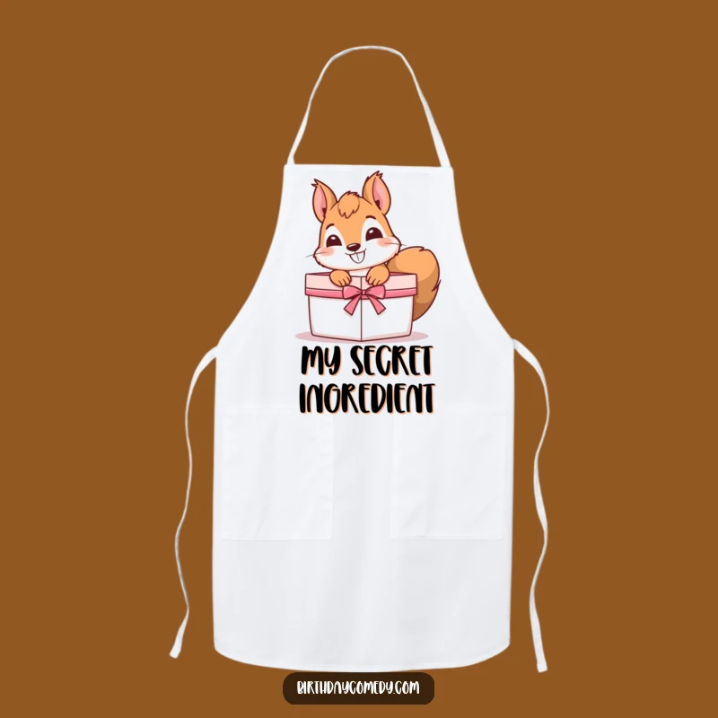 Funny Squirrel Apron: Protect your clothes with a squirrel peeking from a gift, a hilariously practical kitchen accessory and gift.