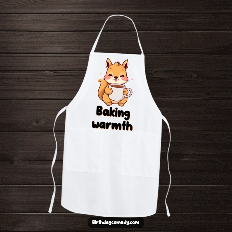 Funny Squirrel Cocoa Apron: A cute squirrel with rosy cheeks prepares hot cocoa, bringing warmth and humor to the kitchen.