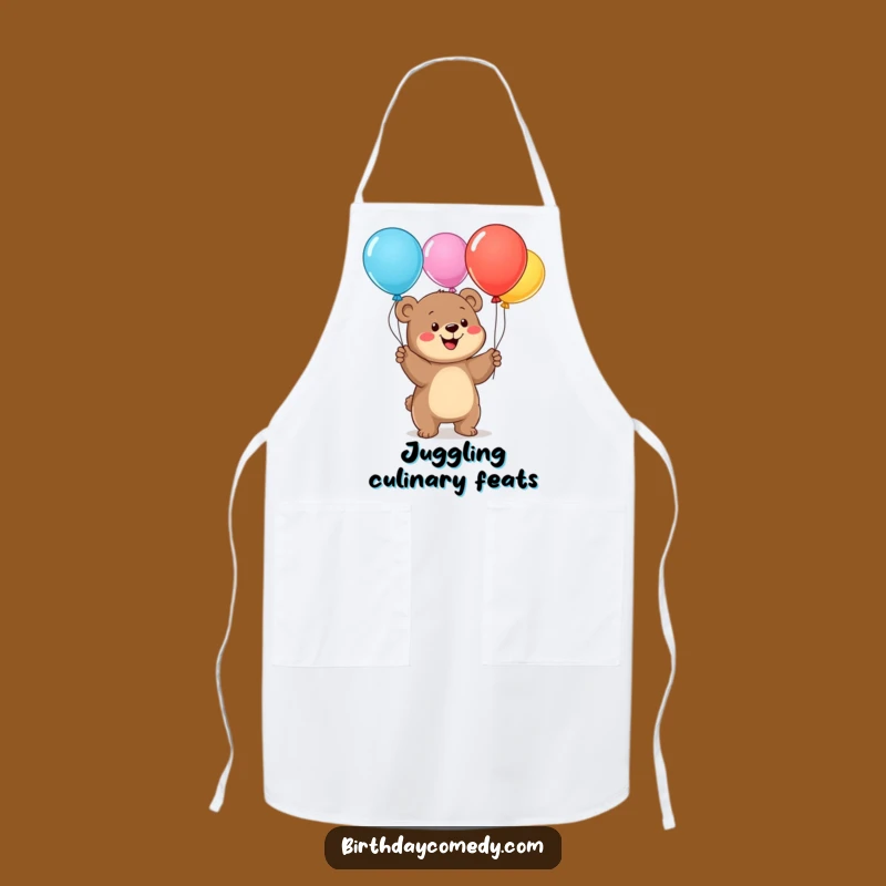 Funny Bear Cub Balloon Juggling Apron: Cook Up Smiles with This Hilarious Kitchen Accessory