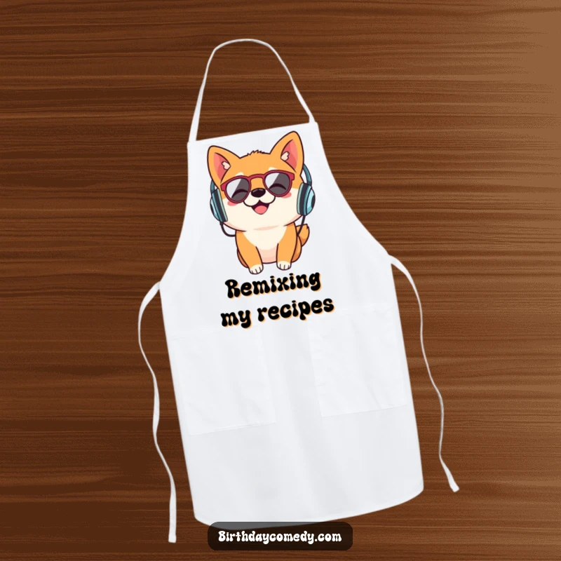 Funny Shiba Inu apron, retro headphones, kitchen DJ dog, cooking accessory, music lover chef.