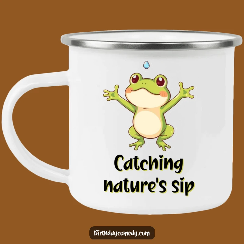 Funny Frog Dewdrop Camping Mug: Adventure Fuelled by Humor Gift
