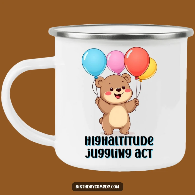 Funny Bear Cub Balloon Juggling Camping Mug: Adventure Fuelled by Hilarious Vibes