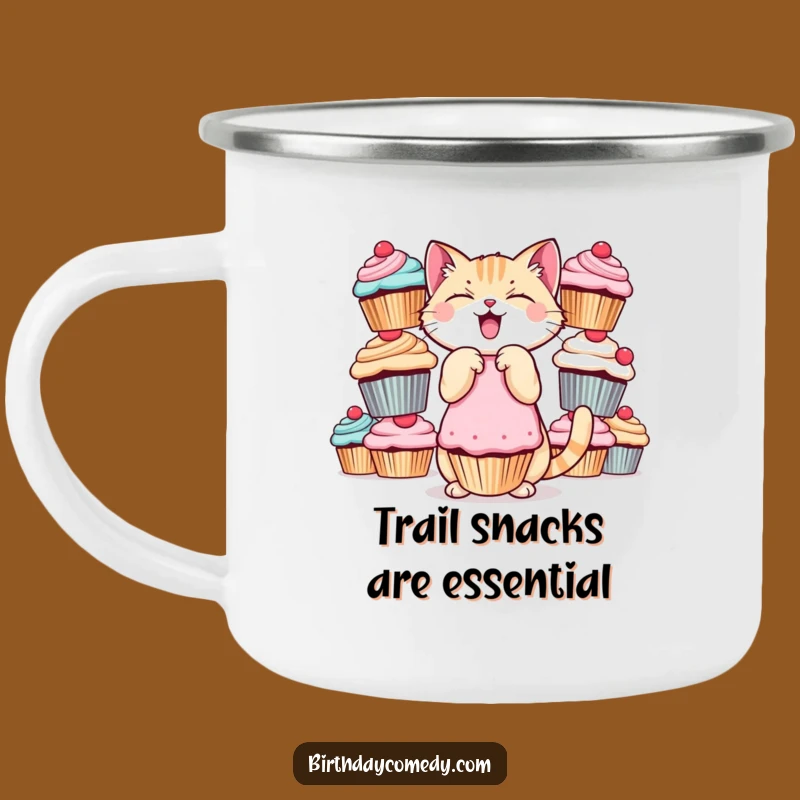 Funny Cat Camping Mug - Giggling Cupcake Balance for Trailside Sweet Moments