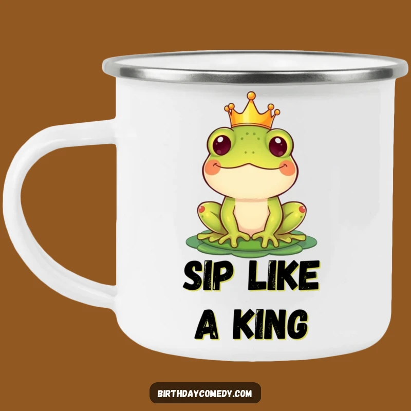 Funny Crown Frog Camping Mug: Royal Amphibian Adventure for the Outdoors