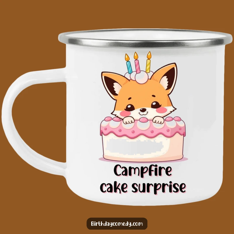 Funny Fox Birthday Cake Camping Mug: Adventurous Spirit, Rustic Funny Gift