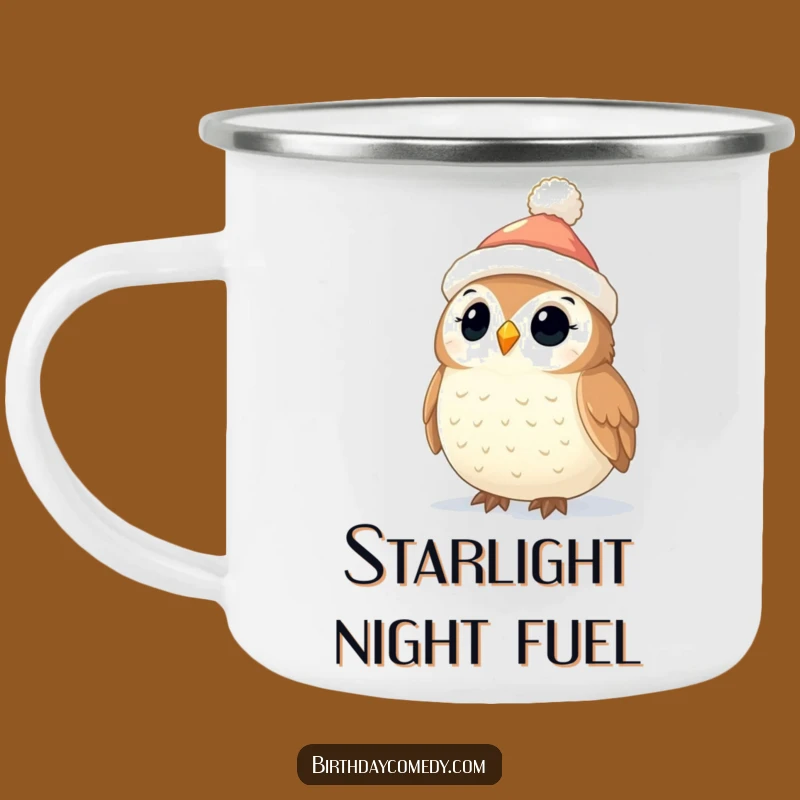 Funny Owl Christmas Camping Mug: Stocking Cap Owl and Twinkling Lights, Outdoor Adventure Gift