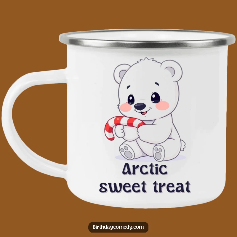 Funny Polar Bear Cub Camping Mug: Festive Candy Cane Outdoor Gift