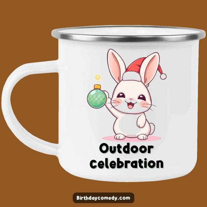 Funny Rabbit Holiday Camping Mug: Festive Hat Rabbit with Sparkling Ornament, Outdoor Fun Gift