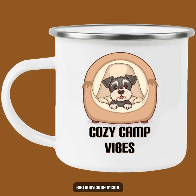 Funny Schnauzer Puppy Bed Camping Mug - Cozy Outdoor Companion Gift
