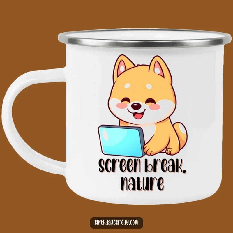 Funny Shiba Inu Screen Time Camping Mug - Shiba Inu Head Tilt Outdoor Gift
