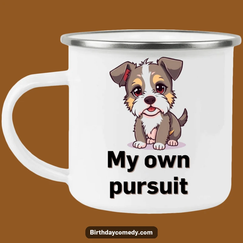 Funny Terrier Camping Mug: Trail-Ready Humor with a Mischievous Dog