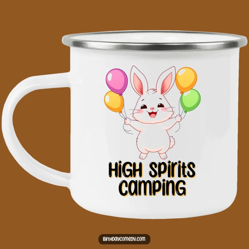 Funny Bunny Balloon Camping Mug: Enamel Mug With Juggling Bunny, Perfect Funny Gift Outdoors