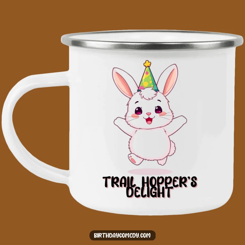 Funny Bunny Party Hat Camping Mug: Cheerful Outdoor Companion, Rustic Funny Gift