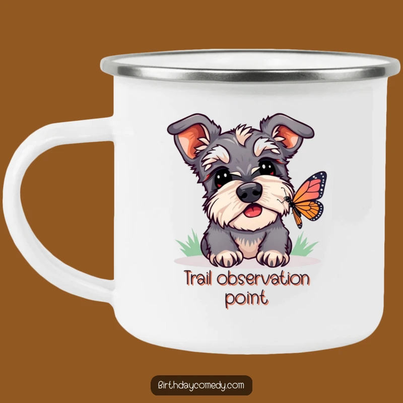 Funny Schnauzer Butterfly Watcher Camping Mug - Outdoor Curiosity Gift