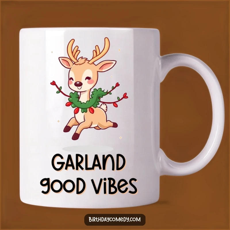 Funny Deer Garland Mug: Cute Deer Skipping Joyfully, Festive Funny Gift!
