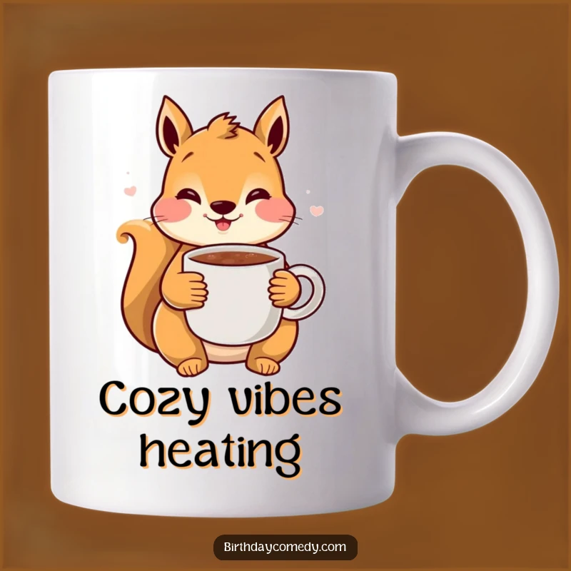 Funny Squirrel Cocoa Mug: Cozy Rosy-Cheeked Squirrel with Hot Chocolate, Perfect Winter Gift Mug