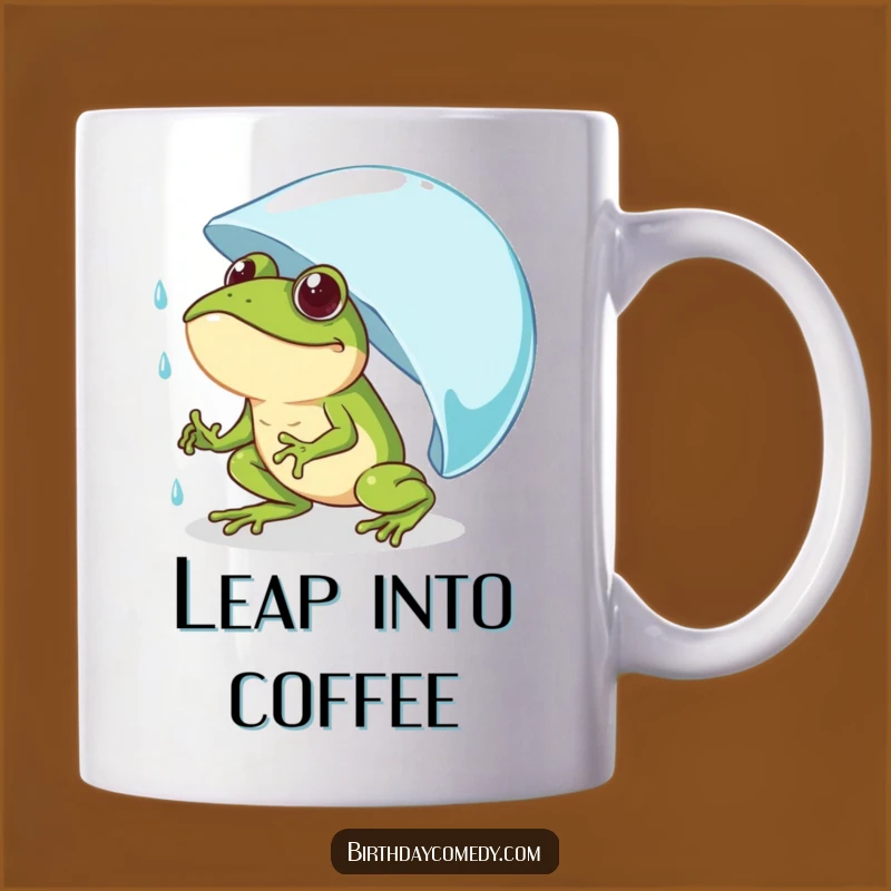 Funny Frog Pushing Raindrop Mug - Determined Amphibian Coffee Cup Gift