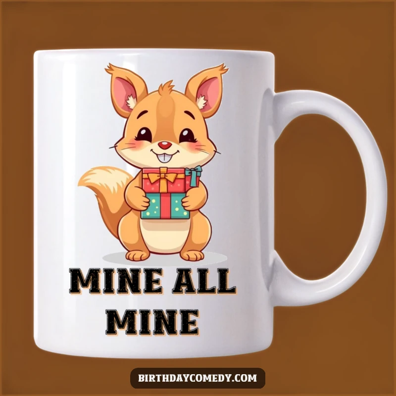 Funny Squirrel Gift Mug: Playful Rodent with Presents, Perfect Humorous Present