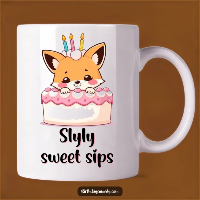 Funny Fox Birthday Cake Mug: Sneaky Smile, Perfect Funny Gift for Celebrations