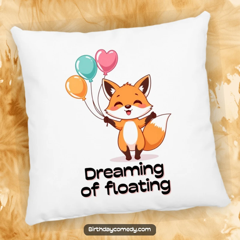 Funny Pillow featuring a cheerful fox juggling colorful balloons, providing a soft, comfortable, and humorous decorative touch for any room.