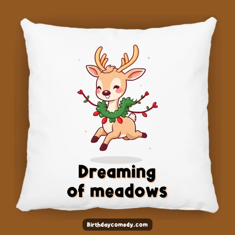 Funny Deer Garland Pillow: Cozy Cute Deer, Soft & Festive Funny Gift!