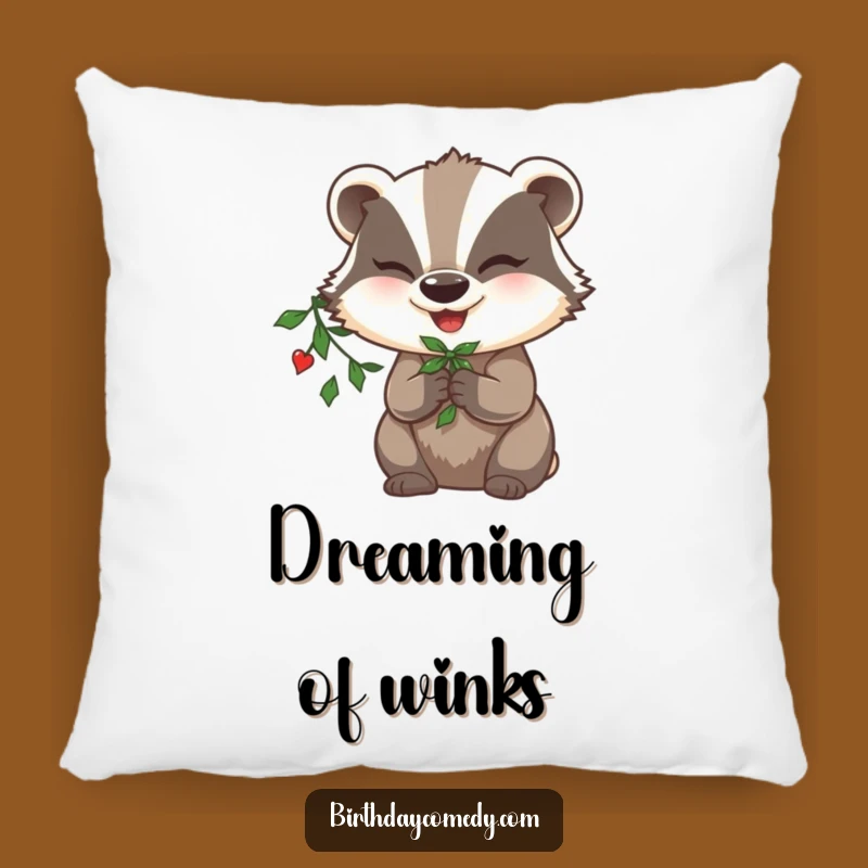 Funny Badger Mistletoe Pillow: Cozy Mischief Cushion Gift
