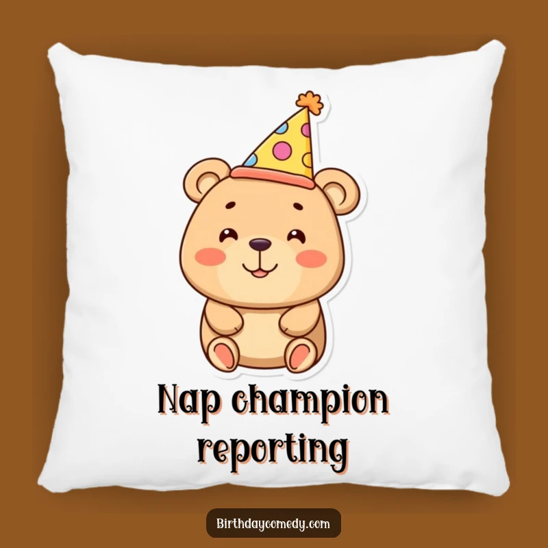Funny Bear Pillow - Oversized Party Hat Comfort, Cozy Humorous Gift Decor