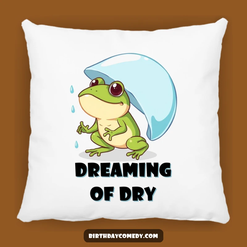 Funny Frog Pushing Raindrop Pillow - Comfy Determined Cushion Gift
