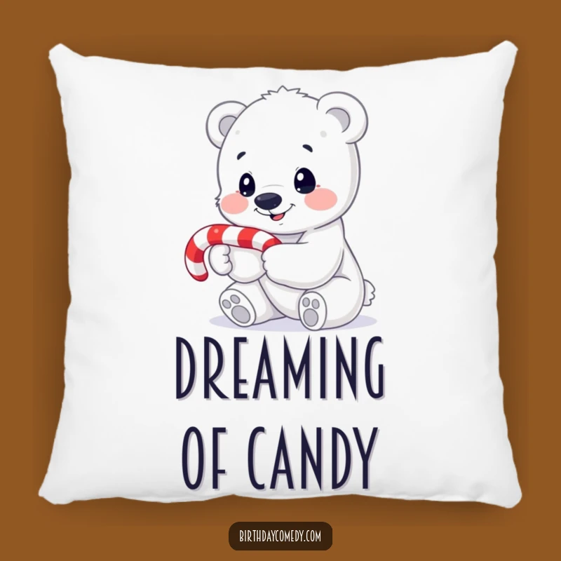 Funny Polar Bear Cub Pillow: Cozy Candy Cane Cushion Gift