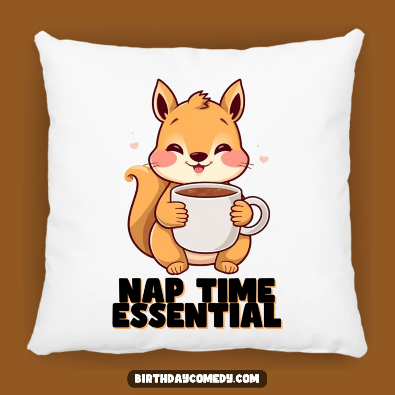 Funny Squirrel Cocoa Pillow: Rosy Squirrel with Hot Chocolate, Comfortable Decorative Accent Gift