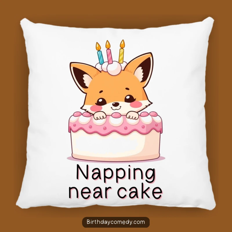 Funny Fox Birthday Cake Pillow: Soft Comfort, Cheeky Design, Sweet Funny Gift