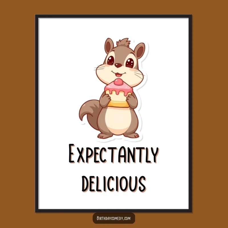 Funny Squirrel Digital Art - Playful Cake Printable for Instant Woodland Decor
