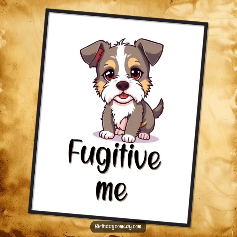 Funny terrier digital art print of a silly dog with a mischievous glint, hilariously chasing its own shadow, perfect for wall decor.