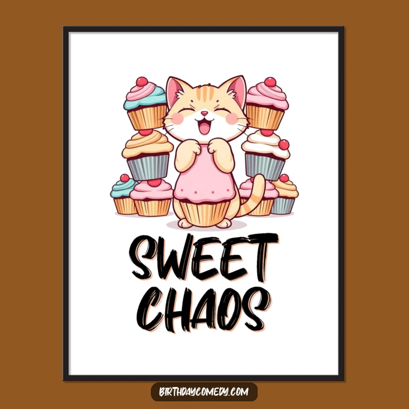 Funny Cat Digital Art - Giggling Cupcake Balance Printable for Sweet Decor