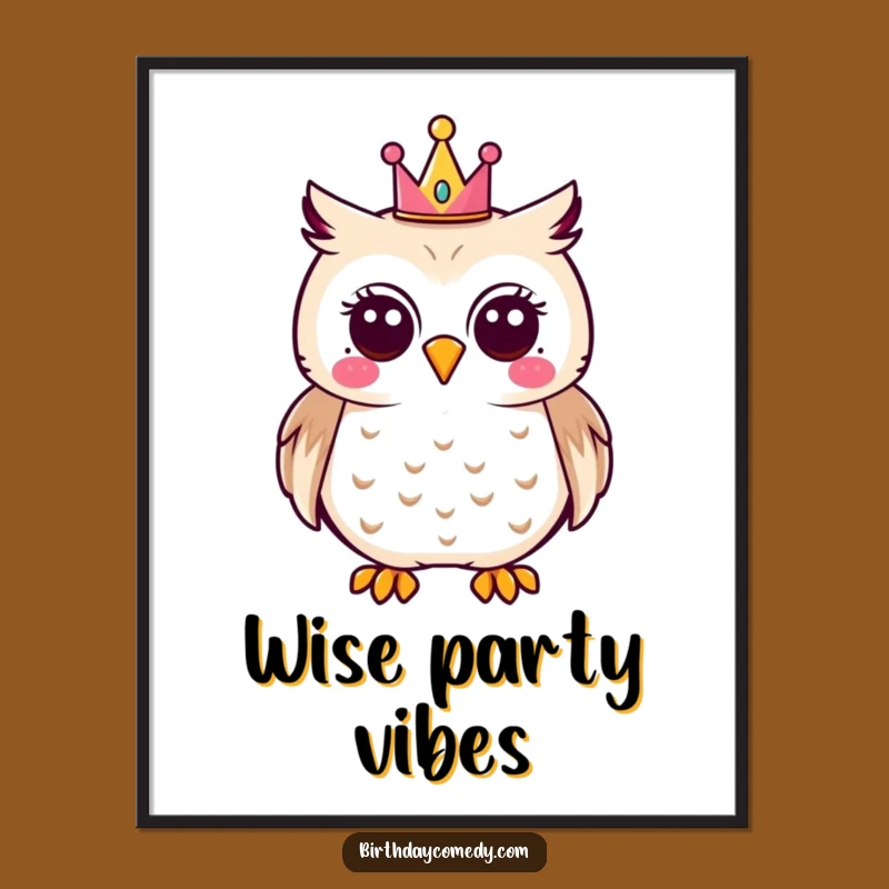 Funny Joyful Owl Digital Print - Party Crown Art, Instant Humorous Decor Gift