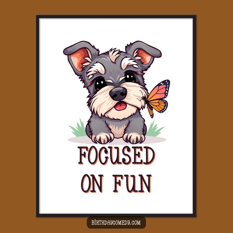 Funny Schnauzer Butterfly Watcher Digital Art - Instant Whimsy, Humorous Gift