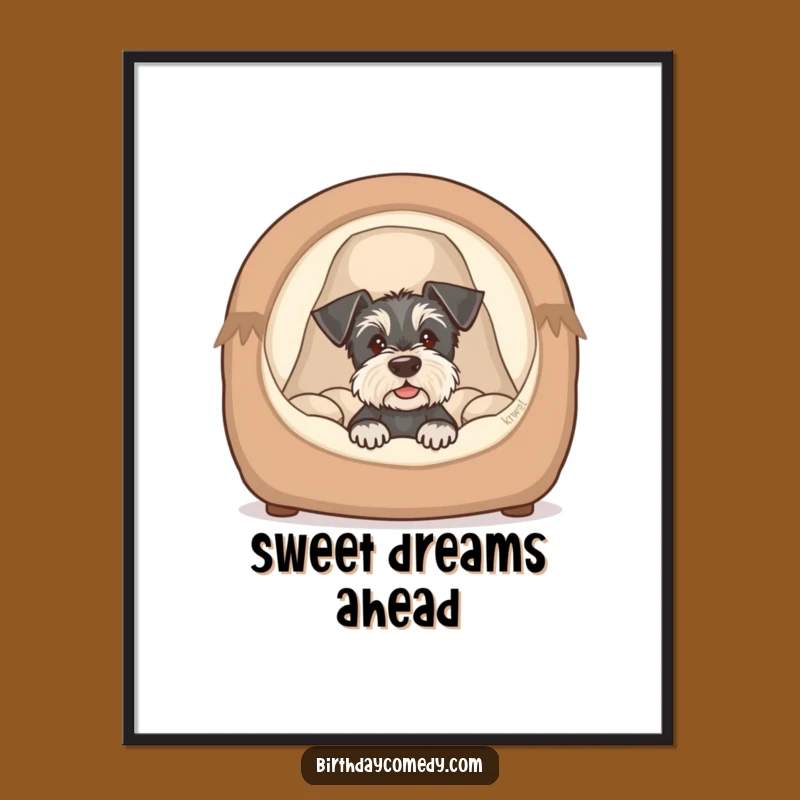 Funny Schnauzer Puppy Bed Digital Art - Instant Cuteness, Humorous Decor