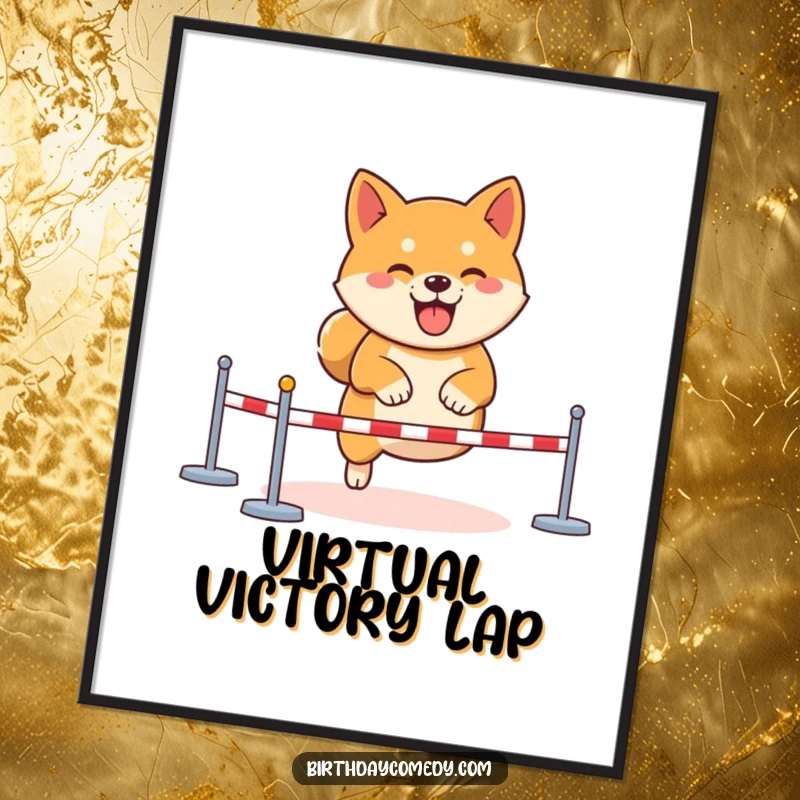 Funny Shiba Inu gamer digital art, determined virtual obstacle course, joyful gaming illustration, esports wall art, instant download.