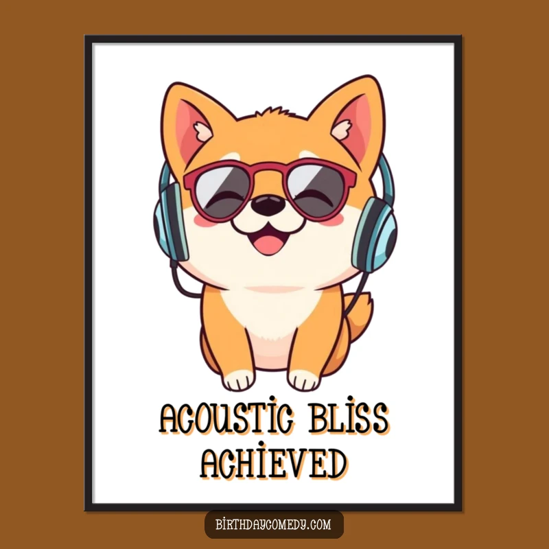 Funny Shiba Inu Retro Headphones Digital Art: Music Lover's Wall Art Funny Gift