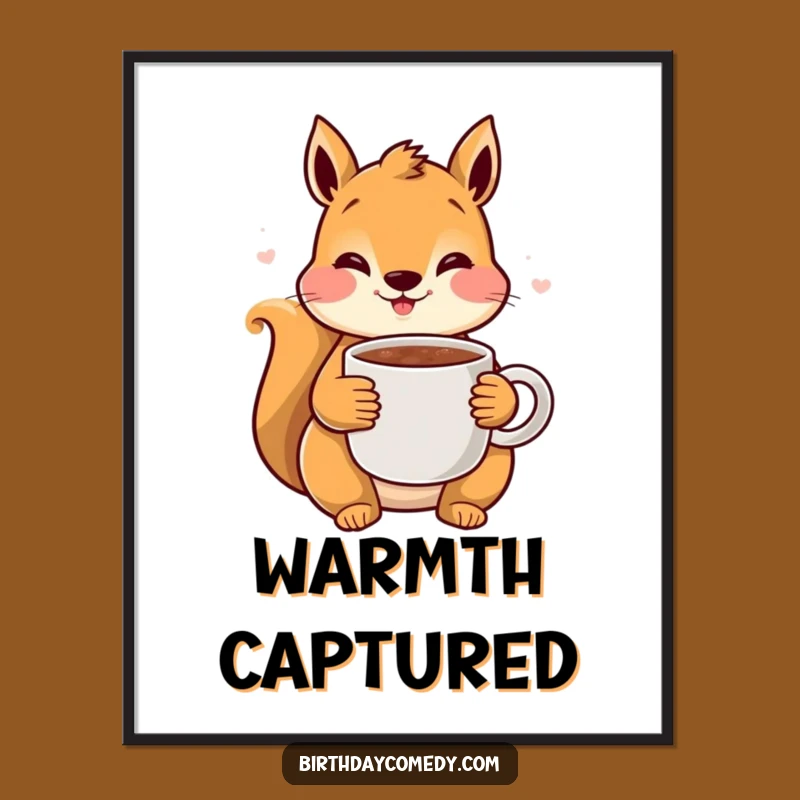 Funny Squirrel Cocoa Digital Print: Rosy Squirrel with Hot Chocolate, Instant Cozy Decor Gift