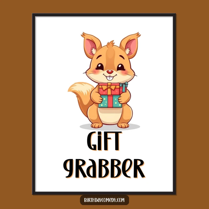 Funny Squirrel Digital Art: Playful Grinning Rodent with Presents, Instant Humorous Decor