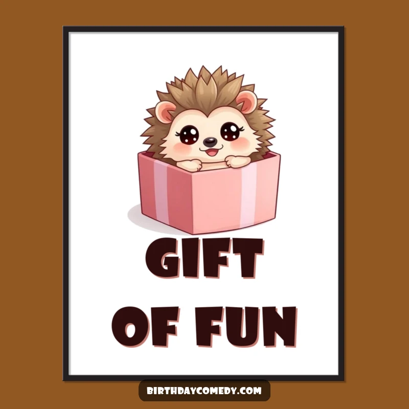 Funny Hedgehog Present Box Digital Art: Excited Scene, Instant Funny Gift Download
