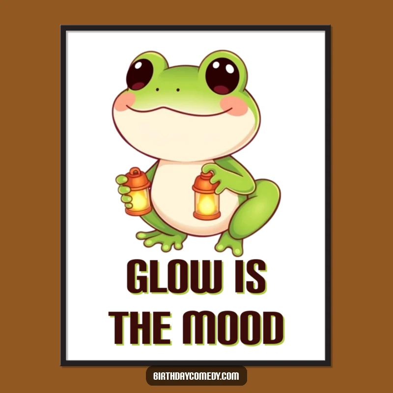Funny Glowing Lantern Frog Digital Print: Instant Charm for Your Walls