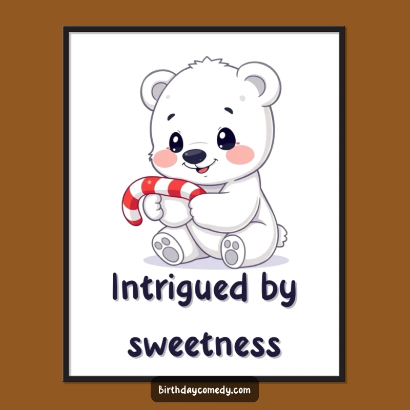 Funny Polar Bear Cub Digital Art: Instant Candy Cane Download Gift