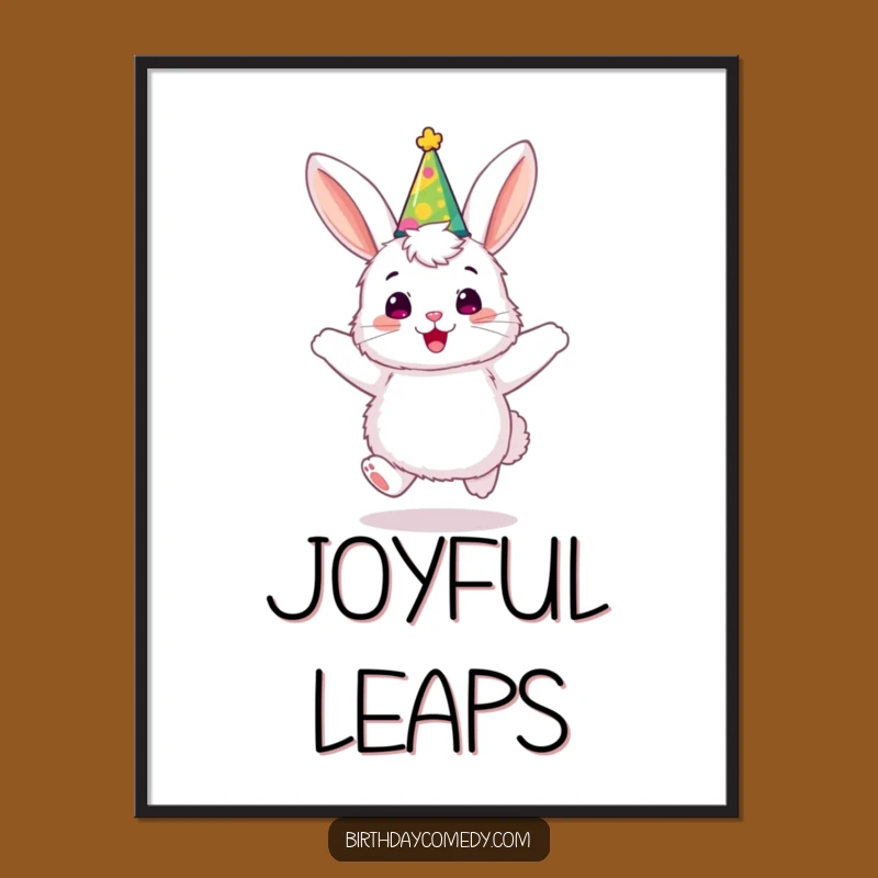 Funny Bunny Party Hat Digital Art: Joyful Bouncing Scene, Instant Funny Gift Download