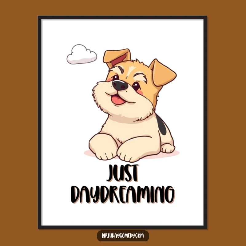 Funny Terrier Digital Art: Serene Dog Gazing at Cloud Print